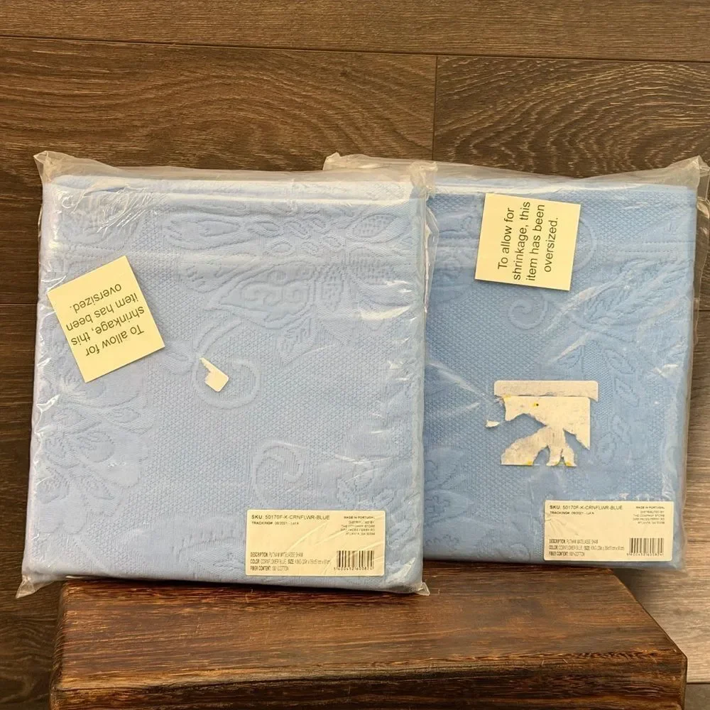 The Company Store Putnam Cotton Matelassé Shams (2), King. Corn Flower Blue. NWT